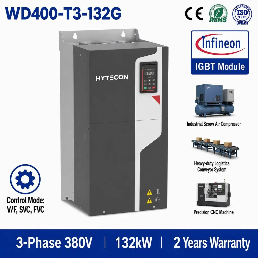 Mega-Scale Engine 180HP 132kW VFD 3 Phase 380V Frequency Converter 250A High-Volume Thermal Logic WD400-T3-132G AC Drive