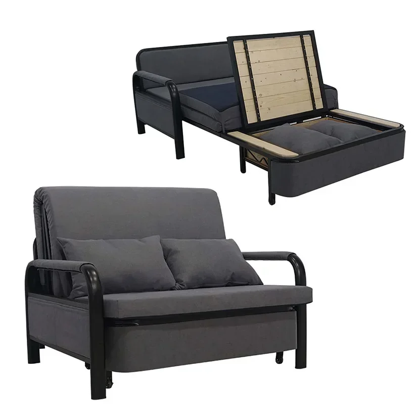 

Modern Two-Seater Sofa Bed High Density Linen Fabric Smart Floor Storage Foldable Metal Frame Thicker Tube Bed Sheets Mall