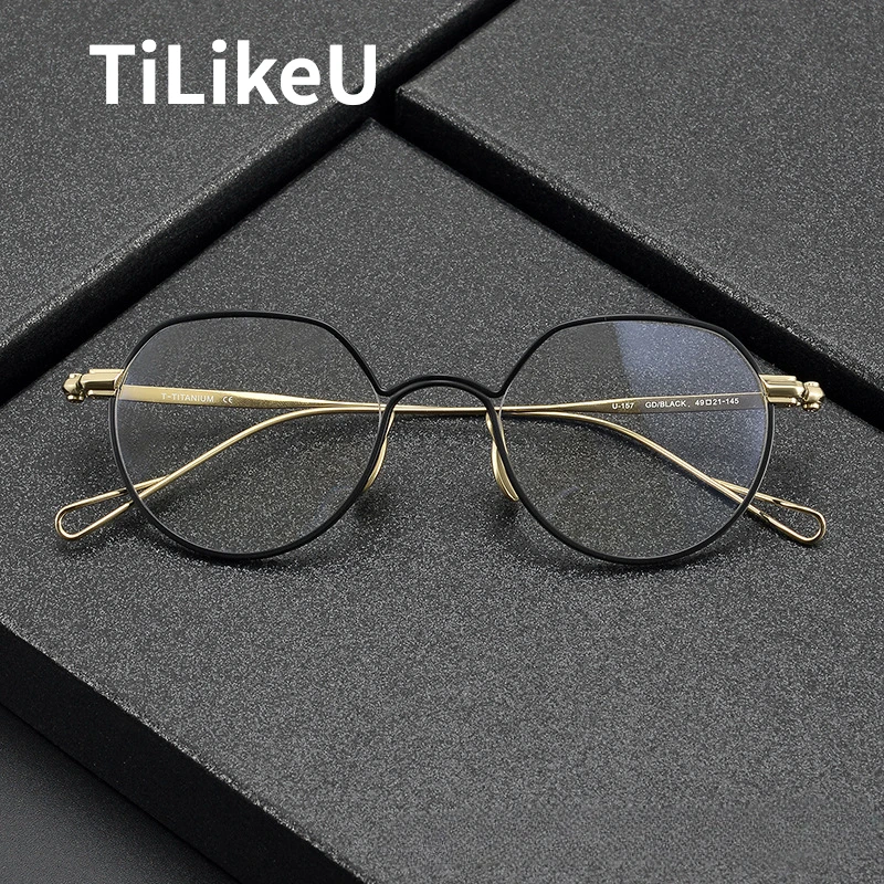 Japanese Ultra-light Pure Titanium Eyeglasses Frames Men Women Luxury Retro Polygon Small Face Full Frame Myopia Glasses Frames