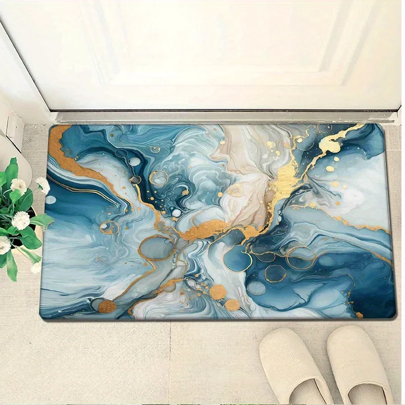 Watercolor marble theme Flannel-printed floor mats has a non-slip function is suitable for entrances bathroom welcome carpets