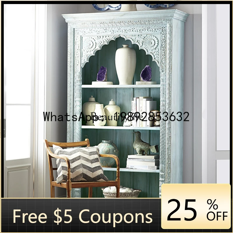 

GZ 2 05-*American country old solid wood carving flower retro multi-layer display bookcase shelf