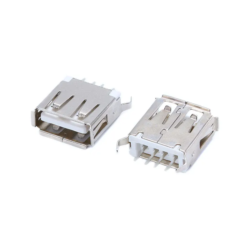 10Pcs/Lot usb female connect Port 2.0 Type A Female 4 Pin Band Foot 180 Crimping Charge Plug Socket Jack Connector Wire Adapeter