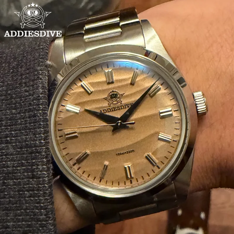 Addiesdive 36mm ad2030 sem logotipo relógio masculino deserto 3d dial 316l aço inoxidável 10bar à prova dwaterproof água reloj hombre relógios de quartzo