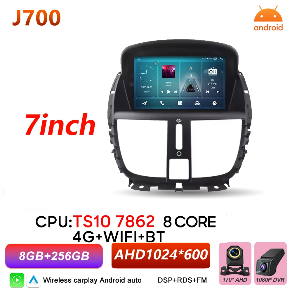 Android 16 Auto autoradio voor Peugeot 206+ 207 207CC 2006 - 2015 Carplay multimediaspeler GPS navigatie DSP autoradio scherm