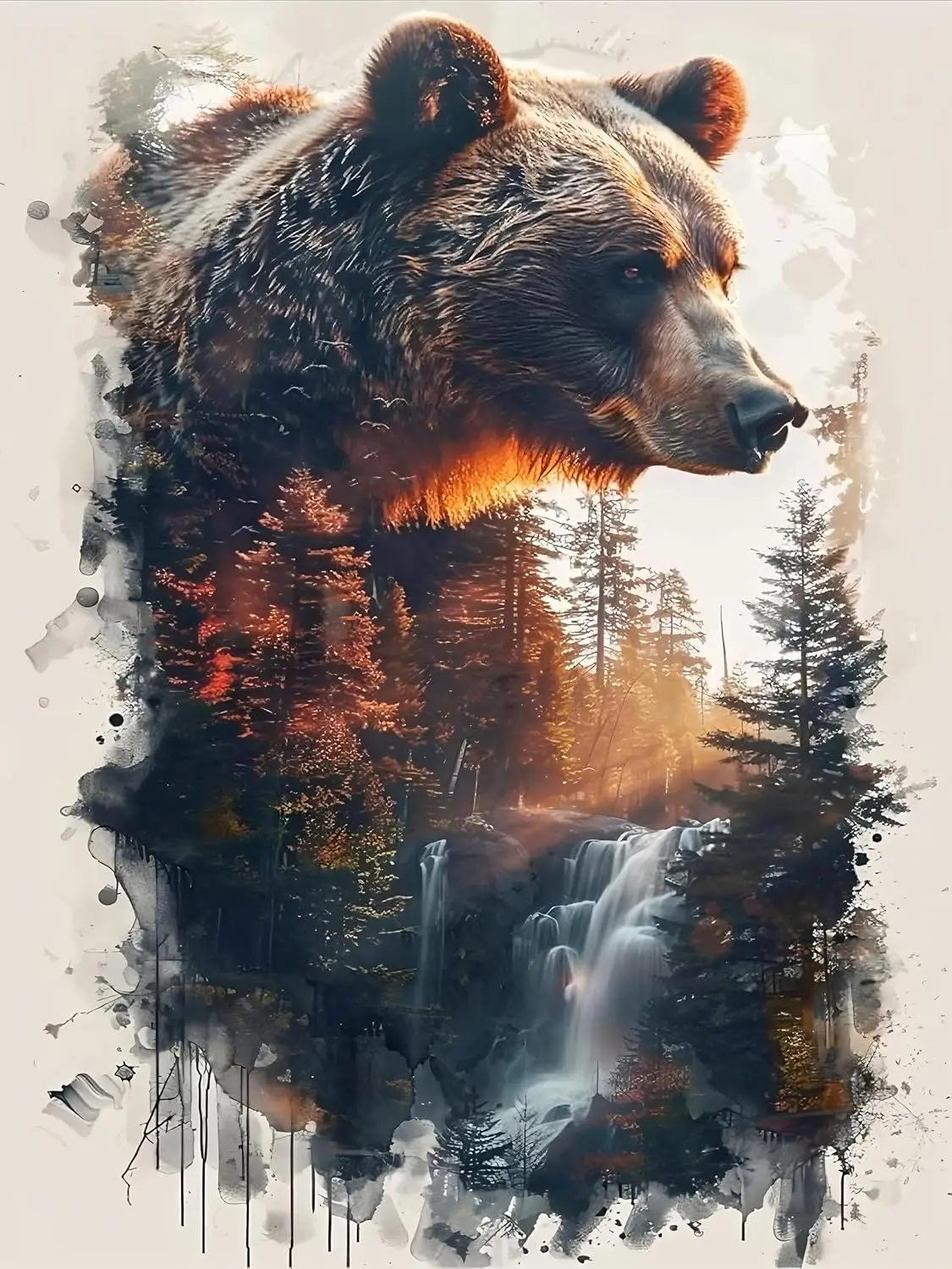 

GMETINC 5D Diamond Painting Kits for Adults, Animal Bear Forest Scene Diamond Art Kits for Adults Beginner, DIY Full Drill Diamo