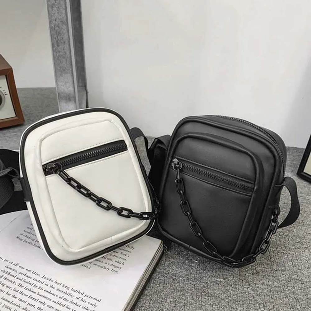 Schwarz/Weiß PU Leder Umhängetasche männer Messenger Tasche Geldbörse Kleine Quadratische Tasche Koreanischen Stil Zipper Paar handtasche