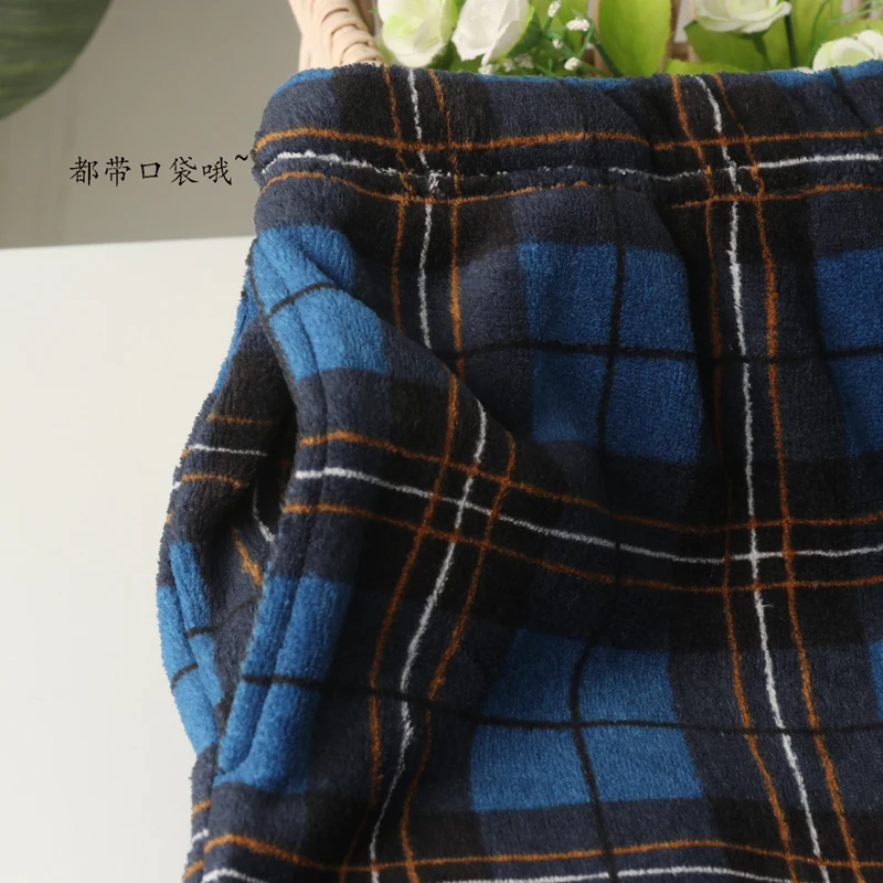 Pajama pants for men Close Spring autumn underpants trousers Loose coral velvet sleepwear plaid warmth bottoms pants