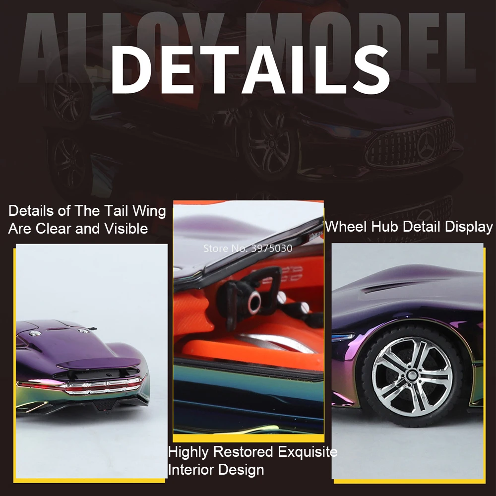 1:24 Benz Vision GT Spielzeugautos Modelle Legierungsdruckgussräder gedreht Miniatur-Superauto mit Zurückziehfahrzeugen für Heimdekoration