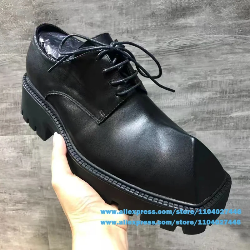 Retro Rhino Derby Shoes Thick-Soled Lace-up Men's Single Shoes Luxury Designer Novelty Black Prom Dress Shoes Brand Men Shoes