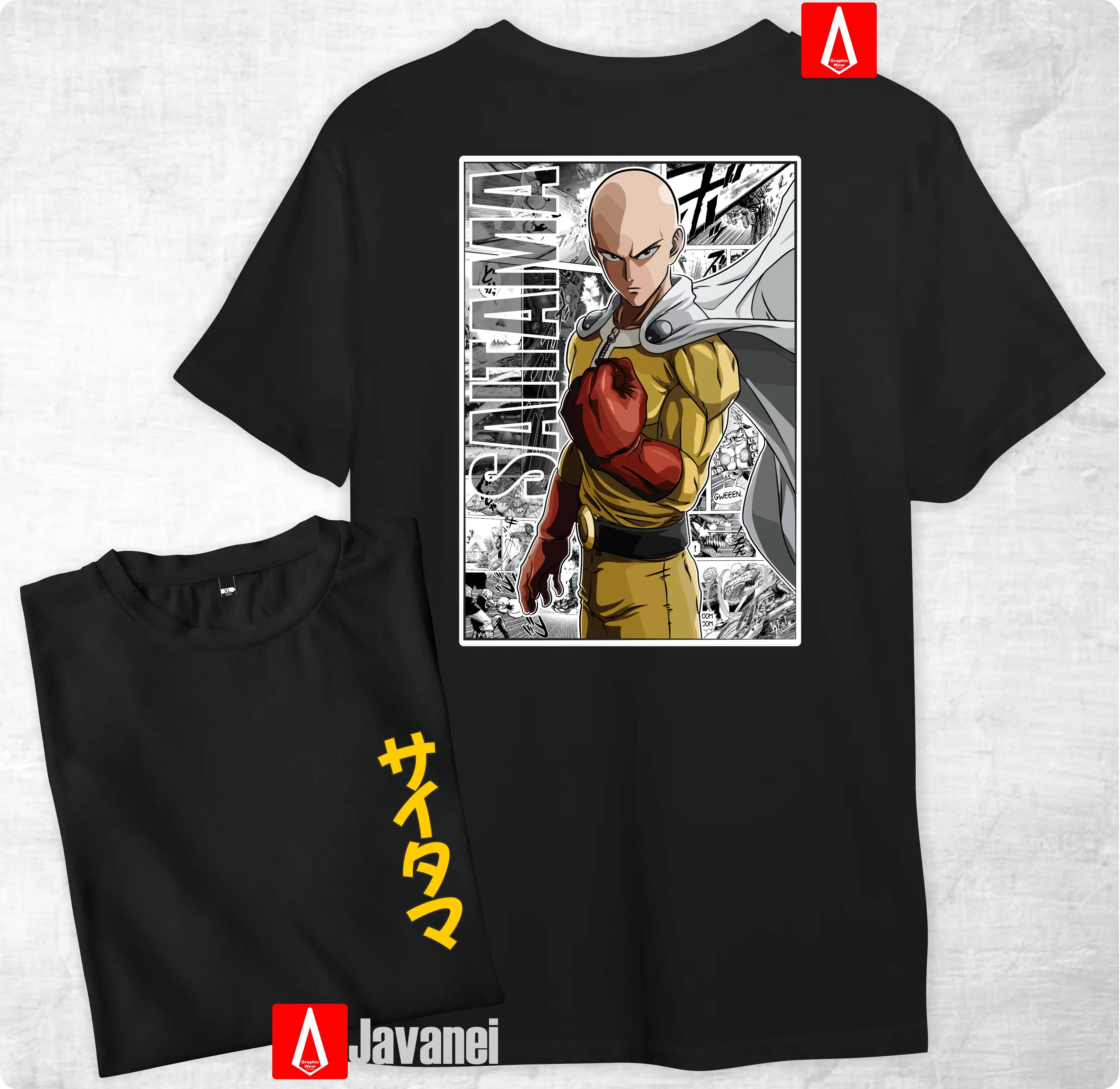 Kaos Saitama One punch man anime kartun komunitas kanji hobby santai keren outdoor distro