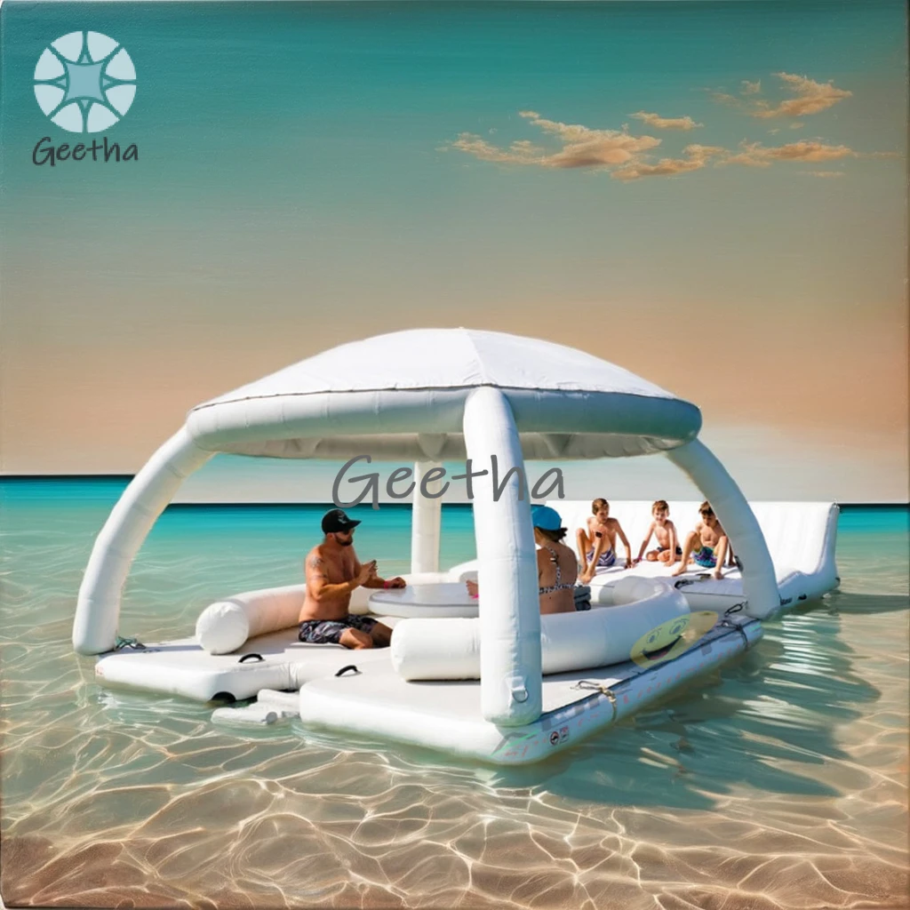 มาใหม่ขายส่ง Pontoon ว่ายน้ําดาดฟ้าน้ํา Leisure Island Driftsun Inflatable Floating Dock แพลตฟอร์ม Inflatable Mat พร้อมเต็นท์