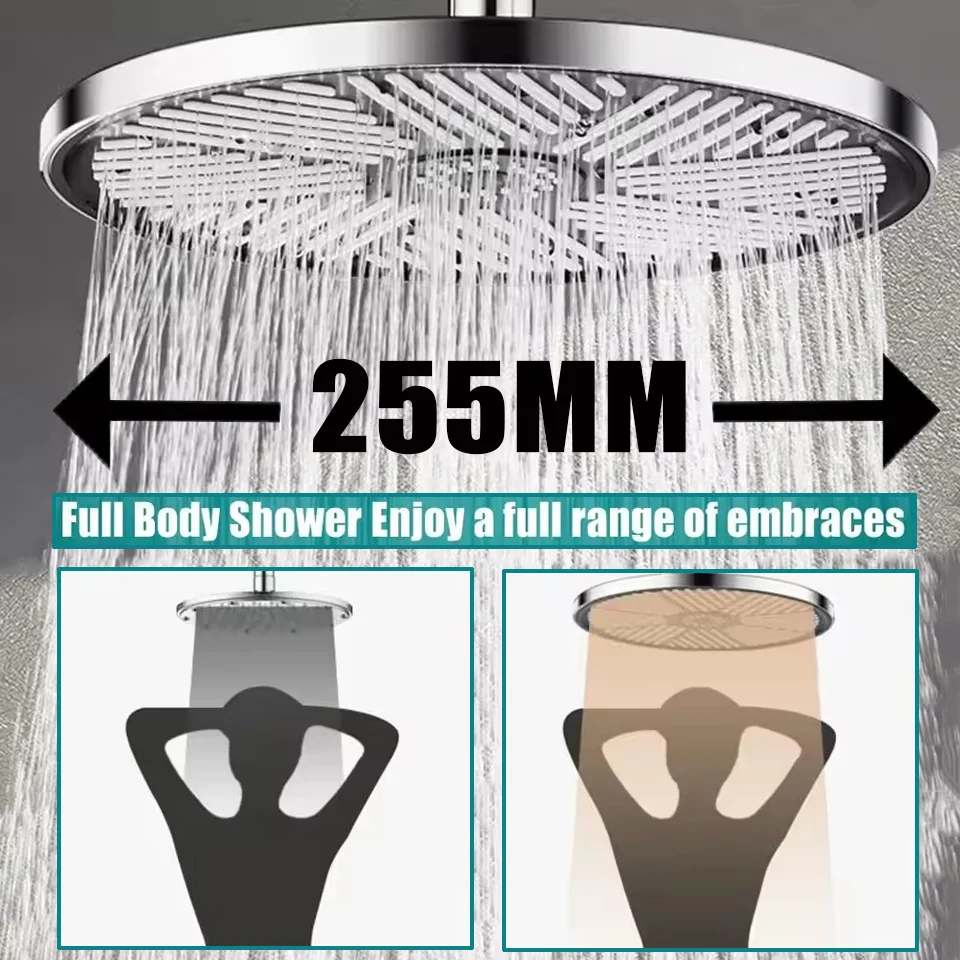 

255MM Big Panel Supercharge Waterfall Shower Head 5 Modes High Pressure Large Flow Rainfall Bathroom Shower Faucet Accessories