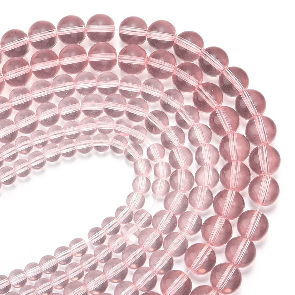 1 Strang 6 8 10 mm rosa Glasperlen rund glatt lose Distanzperlen für Schmuckherstellung DIY handgemachtes Armband Halskette Zubehör