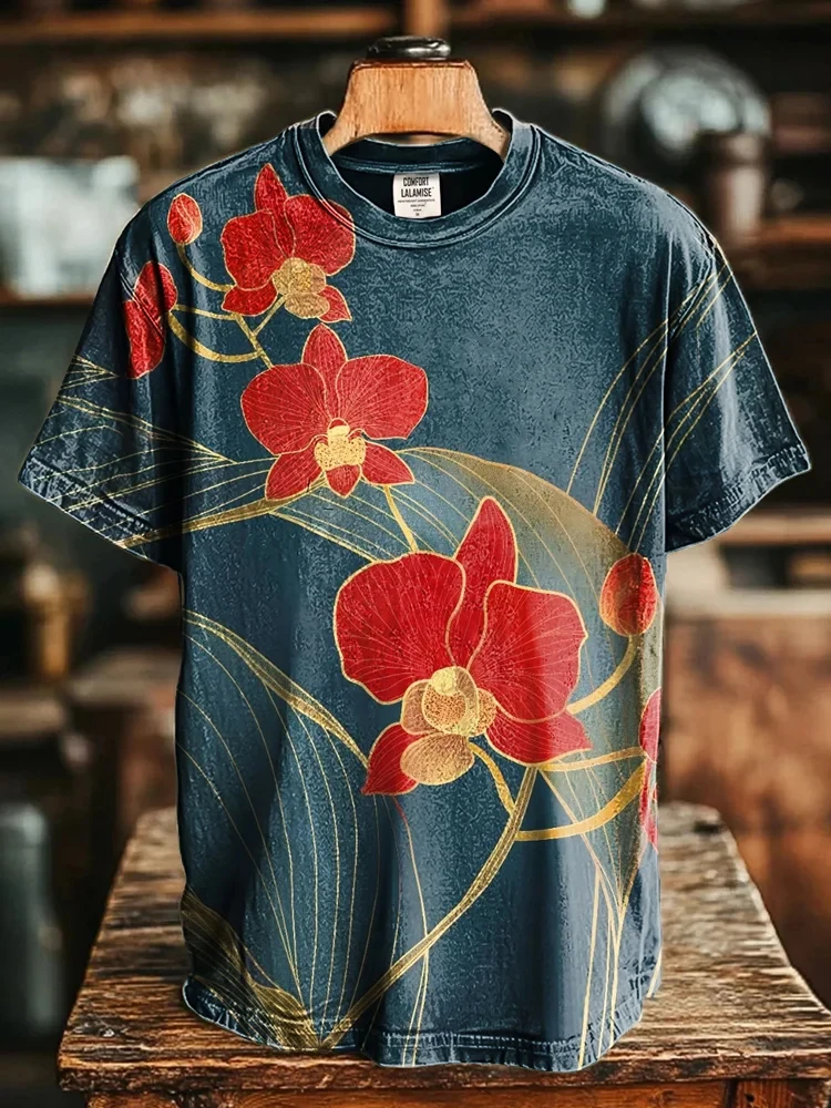 Fun Summer Men's T-Shirt Breathable and Cool Frog Print Round Neck Short Sleeves Retro Style Loose Fit Casual Men's Top