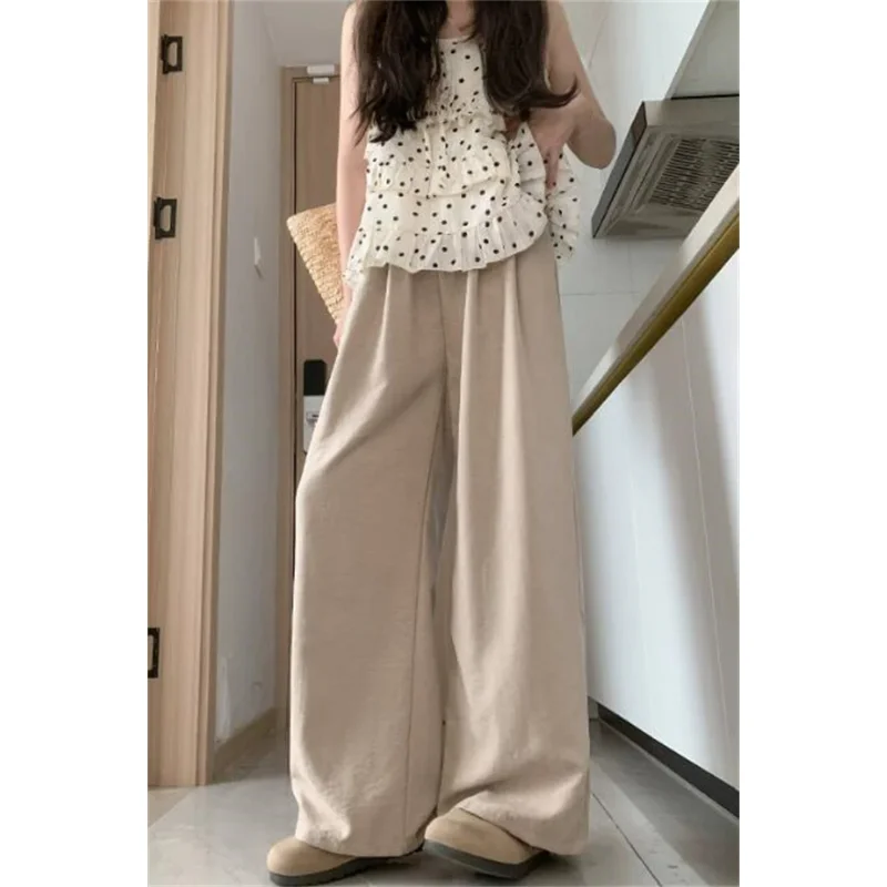 Pantaloni estivi larghi sottili Pantaloni lunghi gialli da donna Pantaloni larghi estivi da donna dritti a vita alta neri in seta di ghiaccio