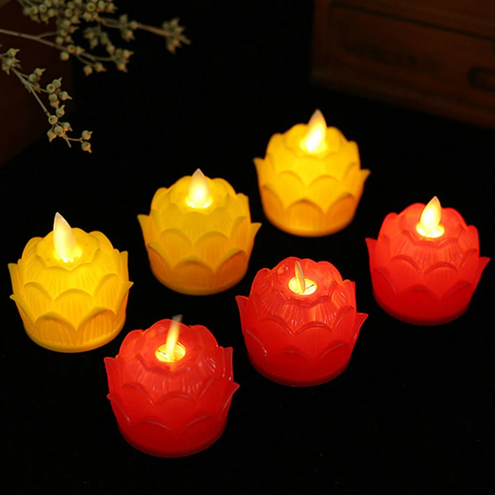 

12 Pcs LED Lotus Lamp Night Light Plastic C Lanterns Permanent Tea Simulation Bedroom Living Room Decor LED Lighting