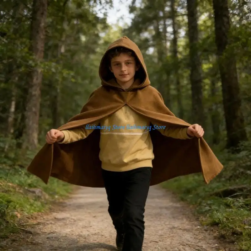 573B Disfraz con capa con capucha del Renacimiento medieval para niños Túnica mago cazador arquero