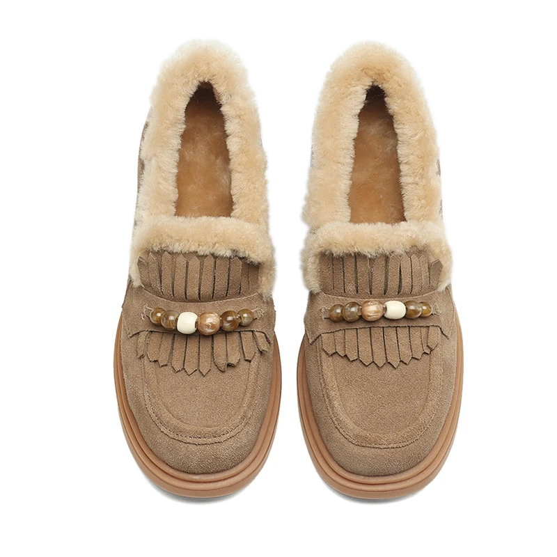 الشتاء المرأة المتسكعون عدم الانزلاق كعب مربع مع بطانة الصوف النساء أحذية الثلوج حجم كبير الانزلاق على مع الديكور أحذية نسائية #5