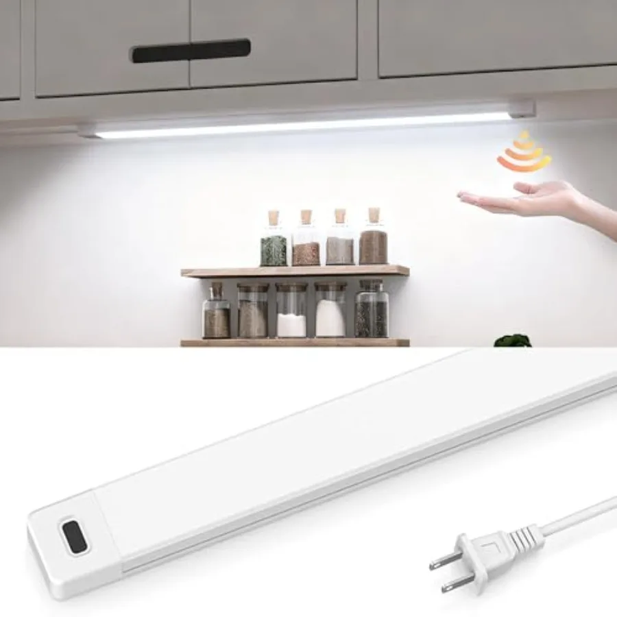 16 Inch Under Cabinet Lights with Hand Wave, Under Counter Lighting 5000K Cold White, Dimmable, Plug and Play, LED Lights for K