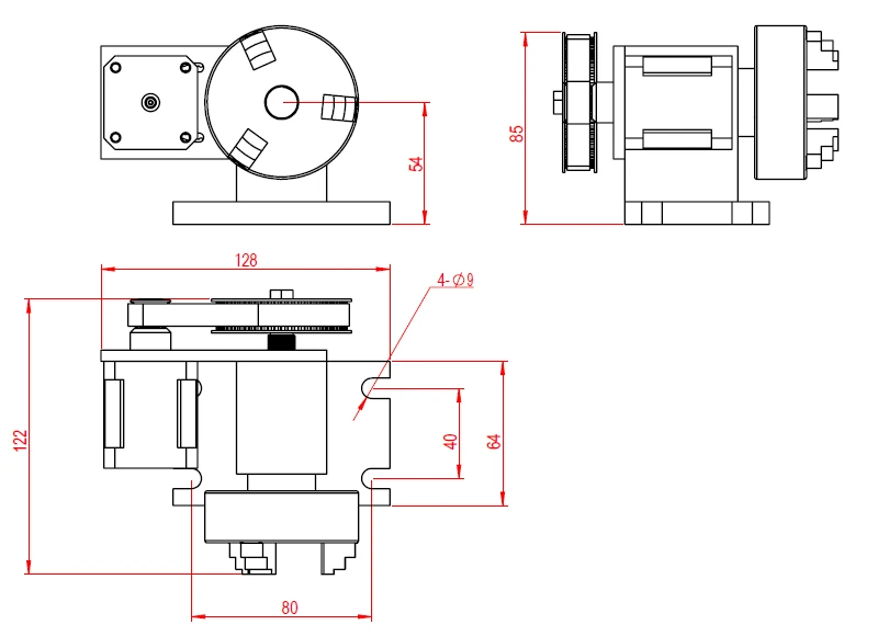 65mm 3 Jaw Chuck CNC Router Rotary Axis Suitable As Tailstock for CNC Lathe Machine Tools Accessories