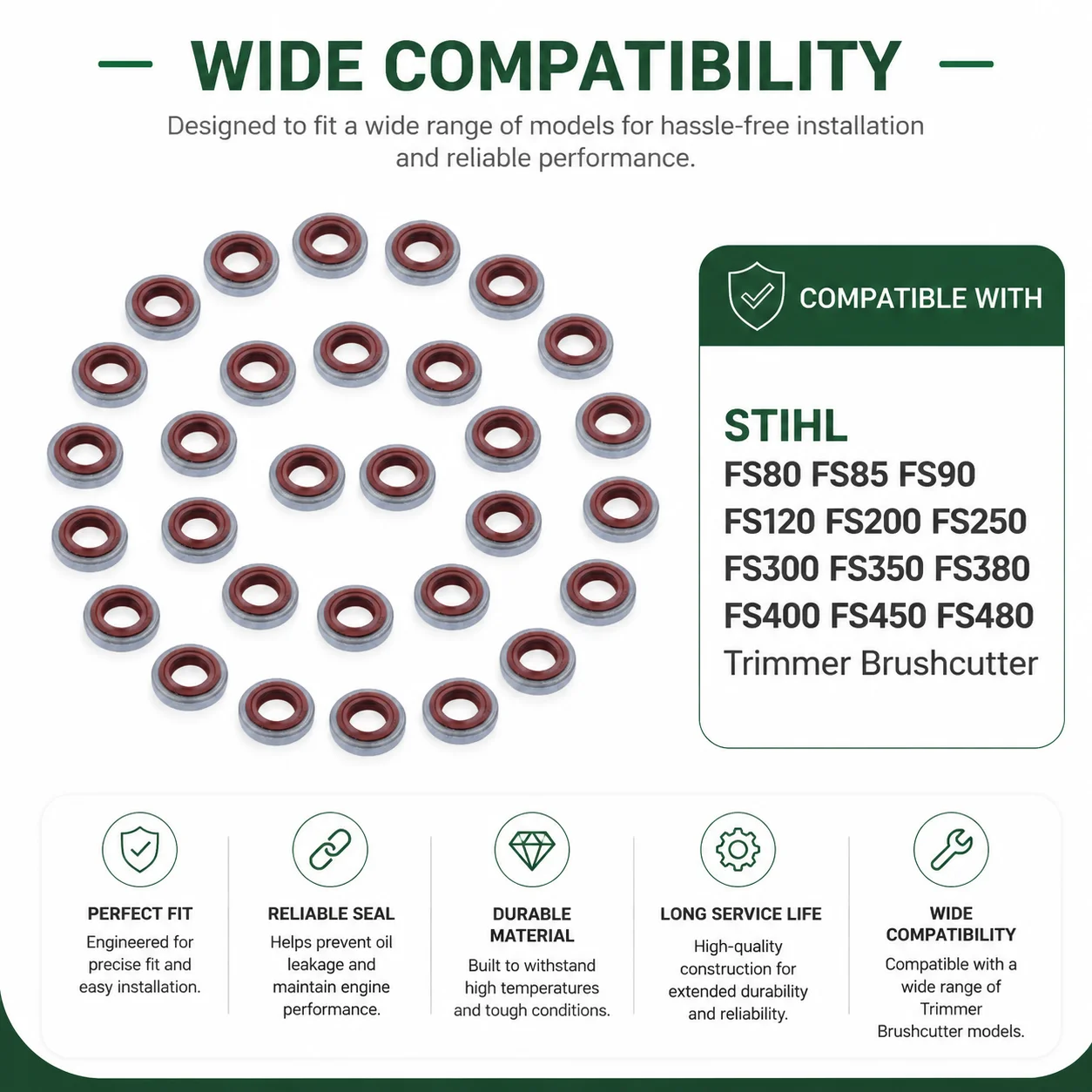 30pcs Crankshaft Oil Seal Kit For STIHL Trimmer Brushcutter FS80 FS85 FS90 FS120 FS200 FS250 FS300 FS350 FS380 FS400 FS450 FS480