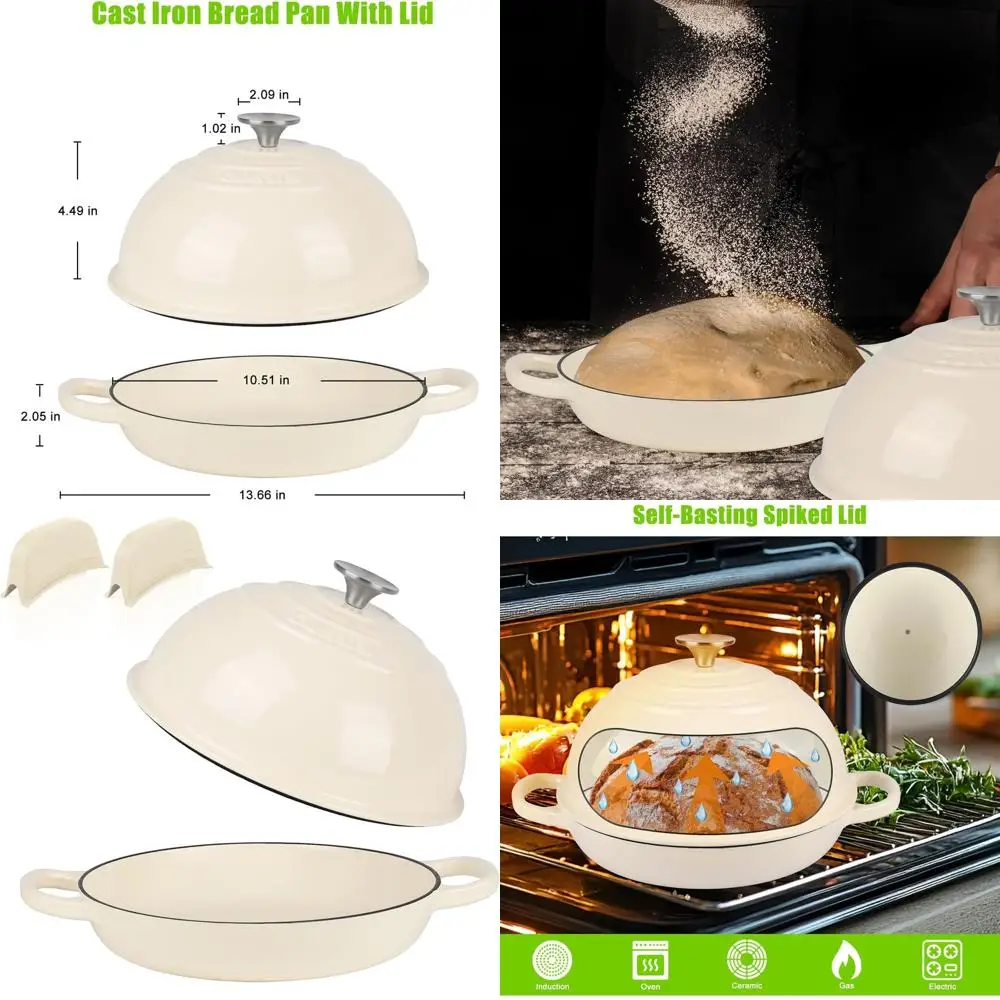 

Enameled Cast Iron Dutch Oven, Non-Stick Bread Baking Pot, Ideal for Oven and Stovetop Cooking, White (Roasting, Braising, Stewi