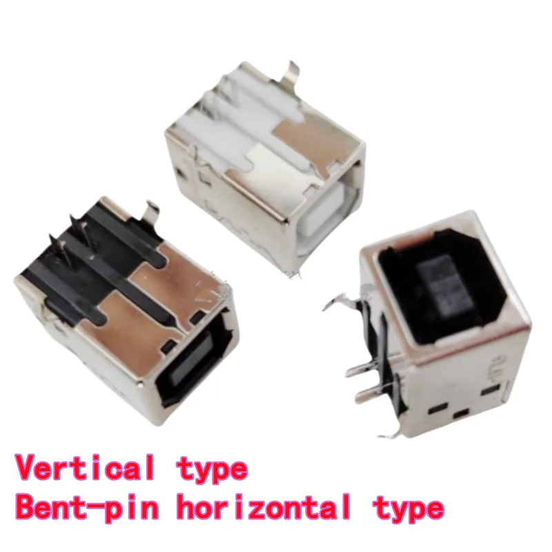 10pcs USB-B 90° square printer female connector BF-180° straight plug with bent pins D-type white glue interface square bent-pin