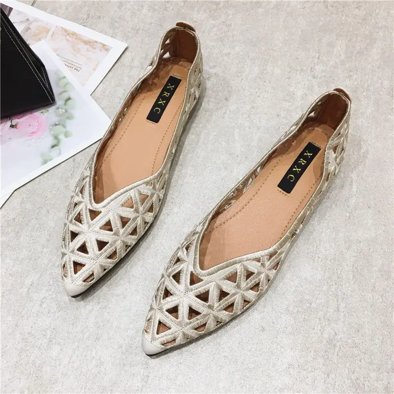 Shoes for Women 2024 Pointed Toe Ladies Summer Footwear Flat Flats Yellow Clear Transparent Elegant Dress High Quality Lastest E