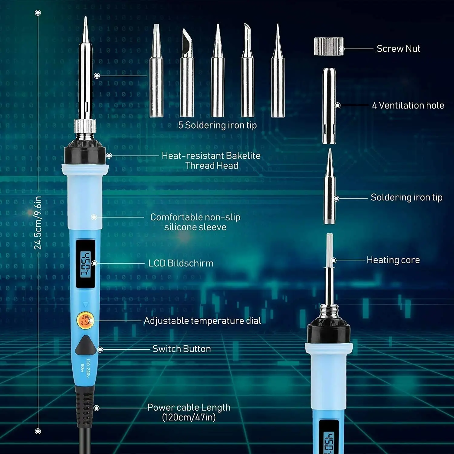 80W Soldering Iron Soldering Kit Temperature Adjustable Welding Tool ON-Off Switch Station Tin Wire Soldering stand