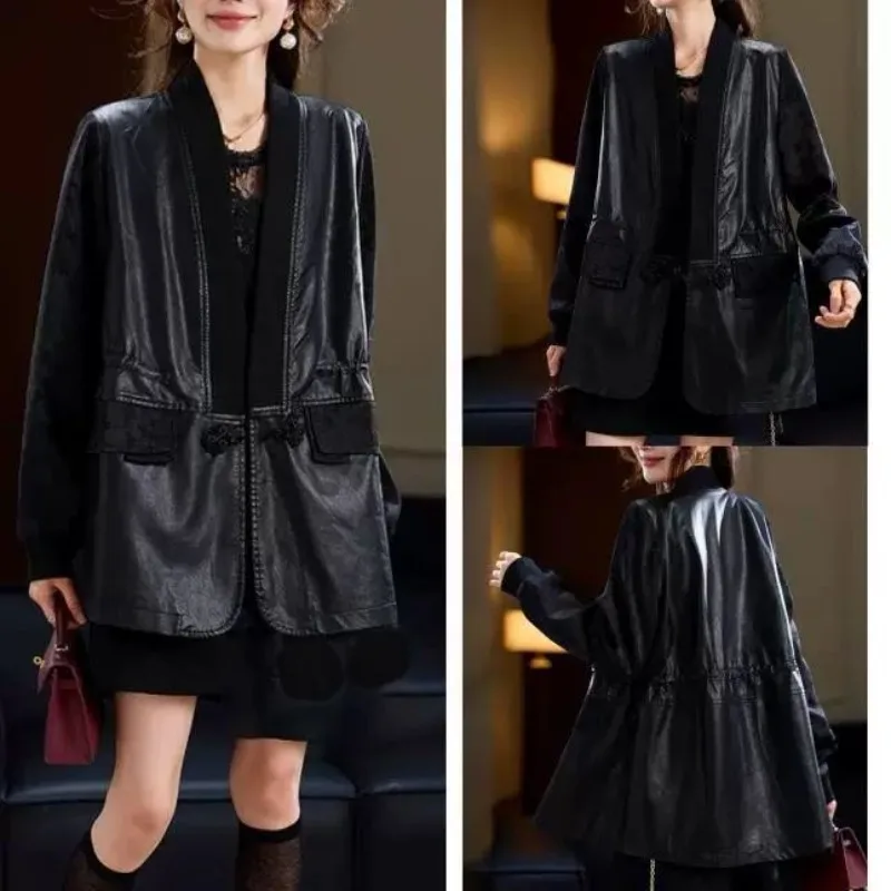 

Dark Cool Casual Leather Jacket for Autumn Winter 2025 Loose Long Sleeved Outerwear for Women Fashionable and Stylish Outerwear