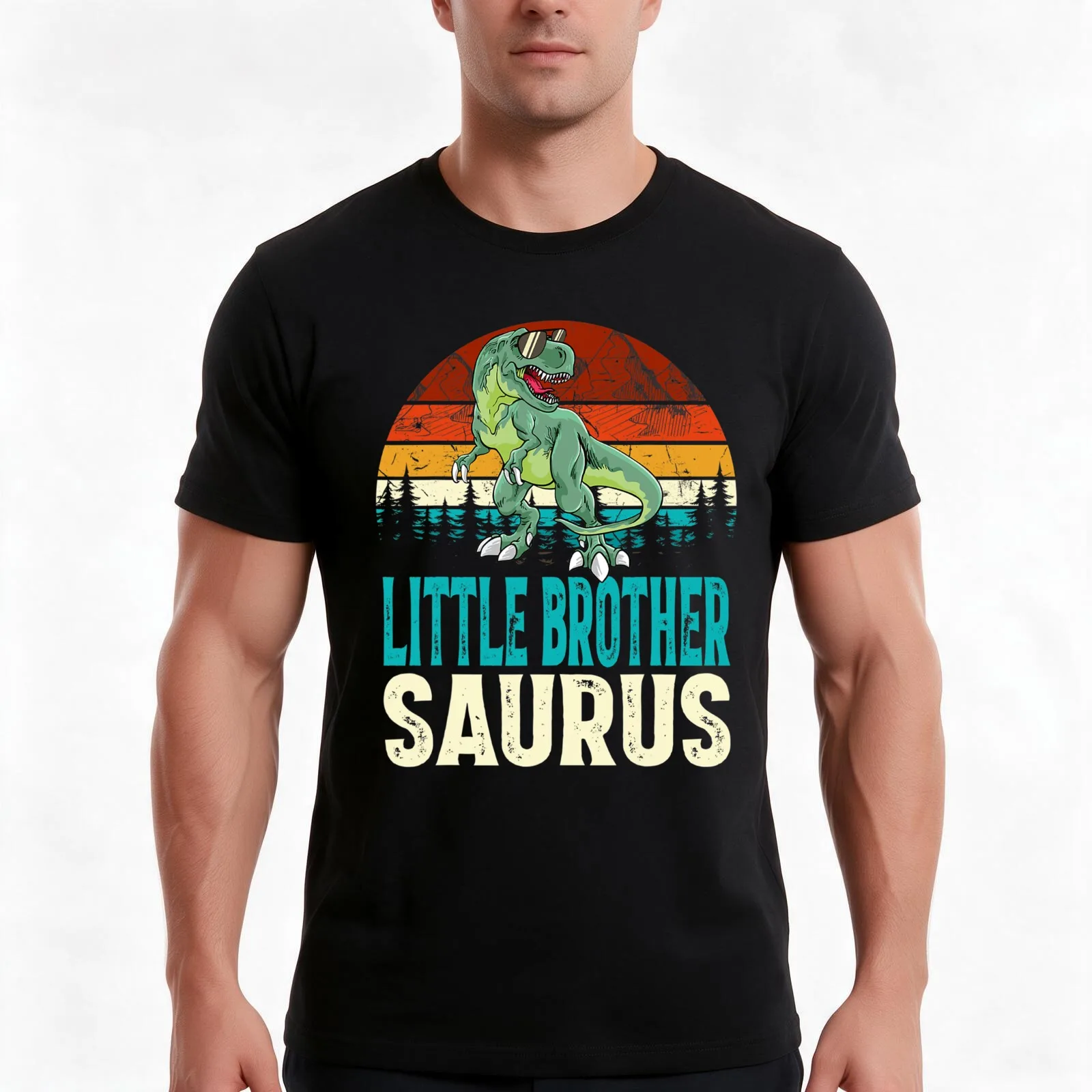 Little Brothersaurus T Rex Dinosaur Little Brother Saurus T-Shirt, Summer Casual Cotton Tee, Oversized Streetwear Tops