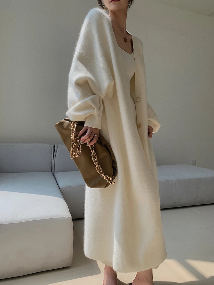 

JWUNIQUE Women's Open Cardigan Knitted Jaet in Beige for Autumn And Winter Casual Sle Long Sve Mid-Length Coat