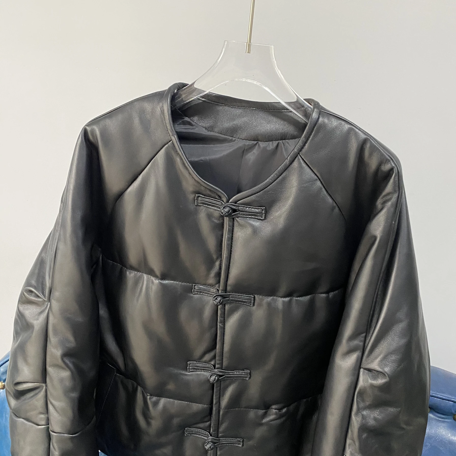 本革 Du down Jaet レディース オートスリーブ 新しい中国風スリーブ 冬用コート 通勤用スリーブ シープスキン生地 ロングスリーブ