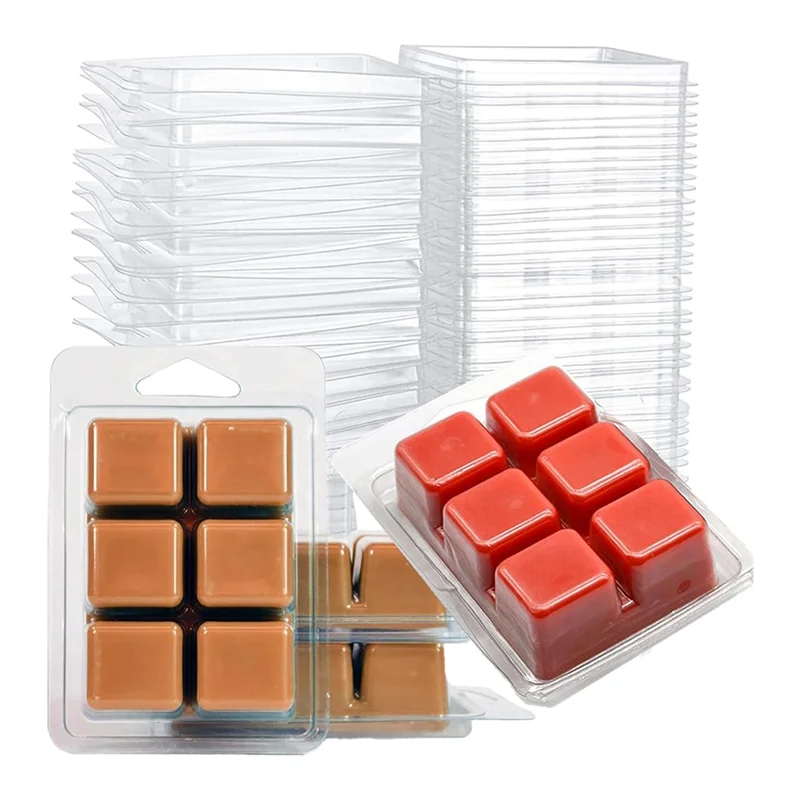 

AAAF Plastic Waxed Melt Clamshell Mold, 120 Pack 6 Cavity Clear Container Square Empty Wax Melt Molds