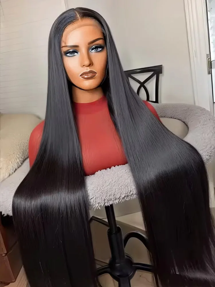 

250 Density Straight 13x4 HD Transparent Black Lace Front Wig 30 40 Inch 13x6 Lace Frontal Wigs Human Hair Brazilian Bundles