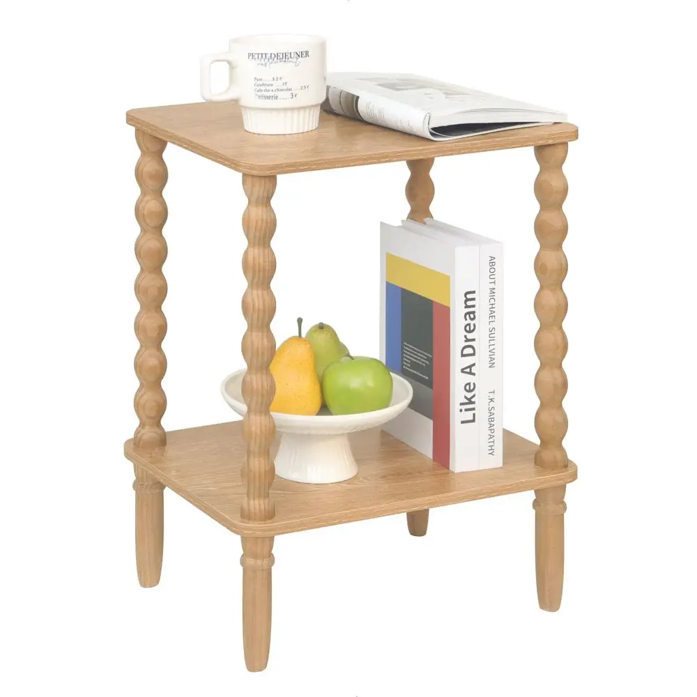 

End Table, Couch Side Table with 2Tier Storage Shelf, Wood Coffee Table for Bedroom, Living Room, Small Spaces Rustic Walnut
