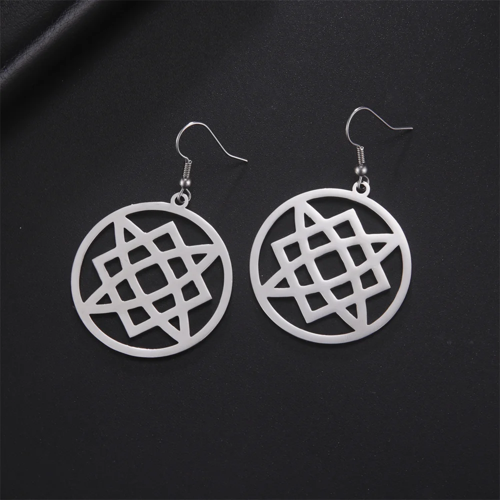 EUEAVAN Stainless Steel Square of Svarog Earrings Slavic Symbol Virgin Lada Star Drop Earrings for Women Men Amulet Jewelry Gift