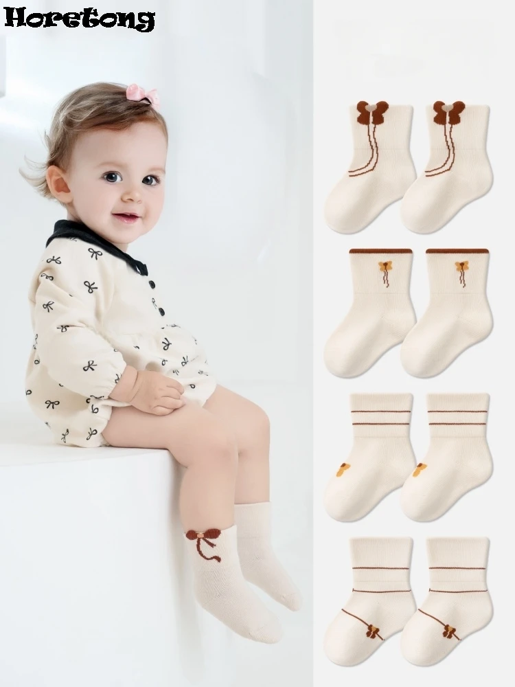 

3 Pairs Children's Middle Tube Socks Autumn Winter A-class Cotton Boneless Baby Bow Loose Mouth Non Legged Socks Breathable