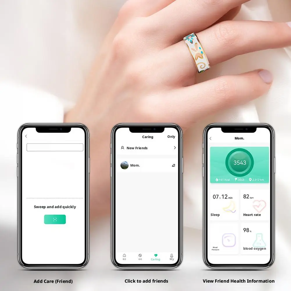 Cincin Pintar, Cincin Pelacak Kesehatan dan Kebugaran Tahan Air IP68, Monitor Tidur & Aktivitas, Daya Tahan Baterai Ultra Panjang, Fotografi Jarak Jauh