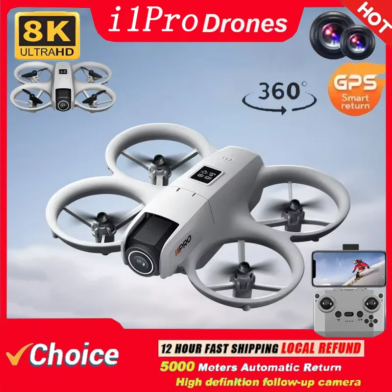 i1Pro Mini Con LED Droni GPS 8K HD Doppia Fotocamera Motore Brushless Intelligen Evitamento Ostacoli Pieghevole Quadcopters Dron RC Giocattoli