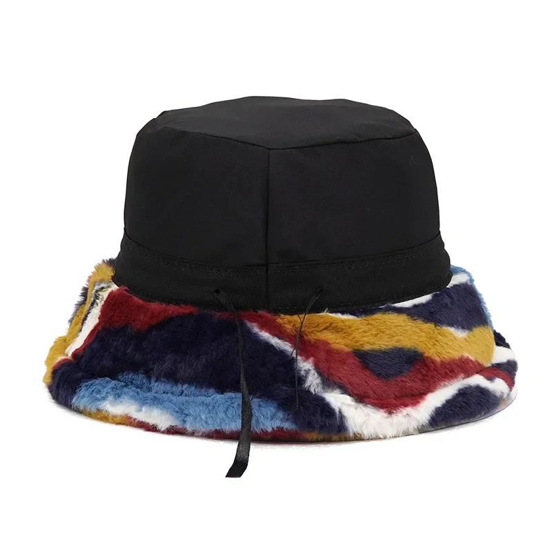 2024New Winter Eimer-Hüte Flauschigen Fell Männer Frauen Panama Hut Mode Warme Fischer Kappe Brief Regenbogen Hahnentritt Leopard gedruckt – Detail 15