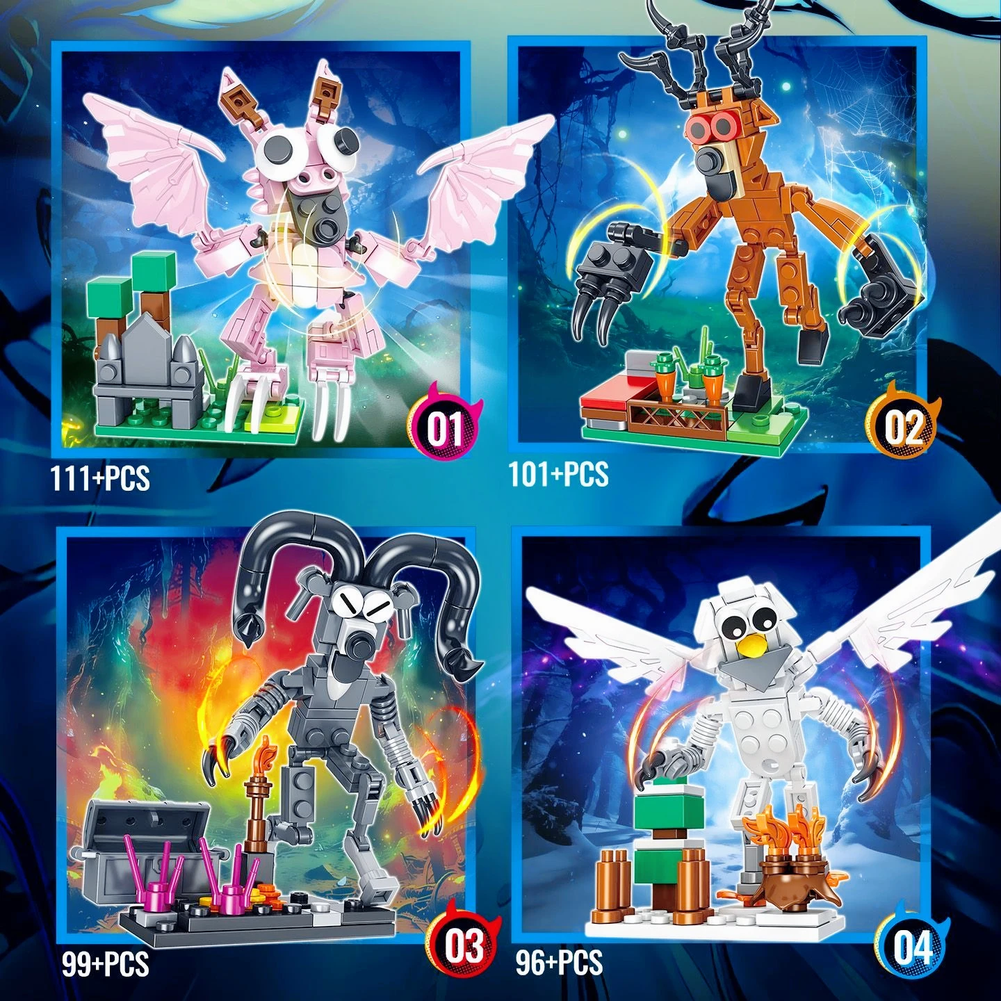 مجموعة مكعبات بناء على شكل مشهد صيد الغزلان الوحشية في الغابة، 99 ليلة، لعبة أطفال، نموذج تجميع، هدية