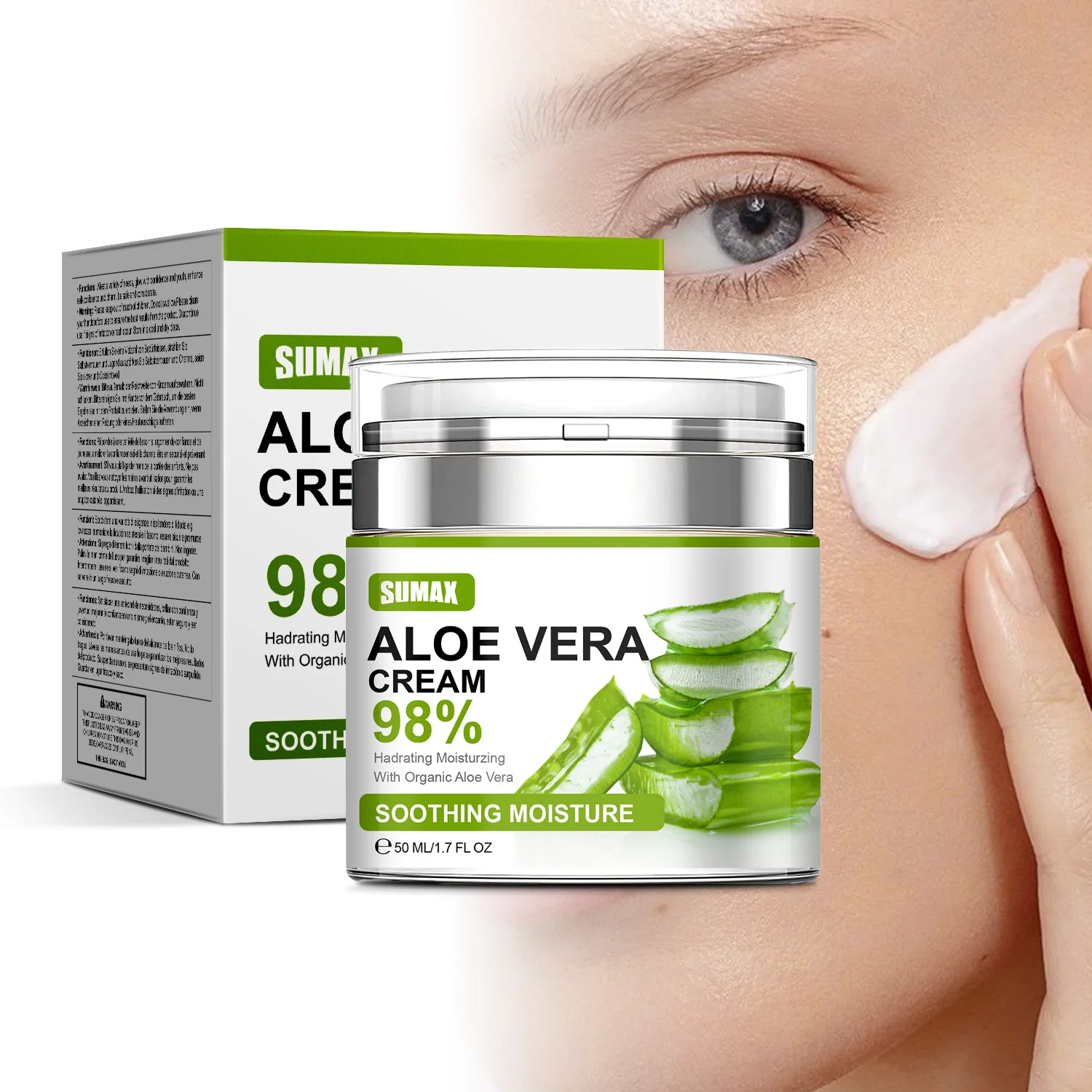 Press Jar Aloe Vera Cream 50ml Moisturizing and hydrating Post-Sun Repair Brightening Skin Tone Soothing Firming Skin Care