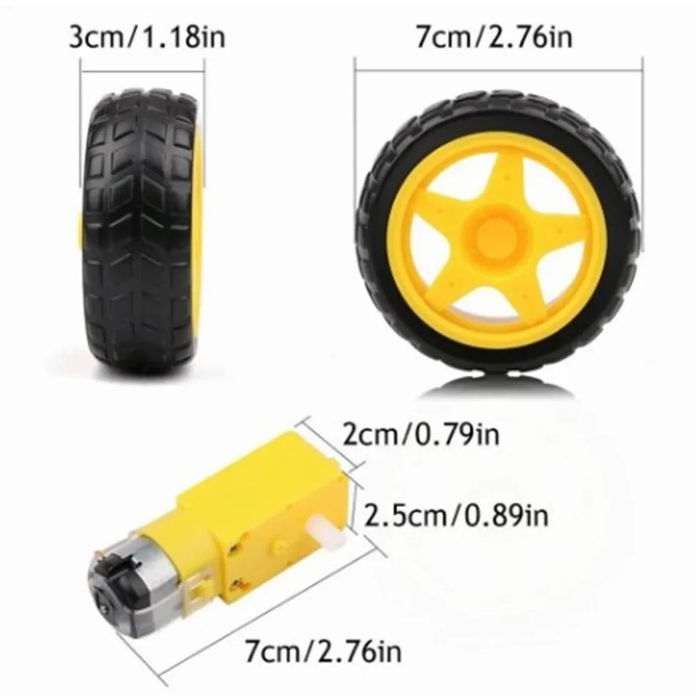 4 juegos de nueva relación 1:48 TT Motor DC 3-6V motores de caja de cambios de doble eje 200RPM Kit de ruedas de neumáticos para Robot de coche inteligente