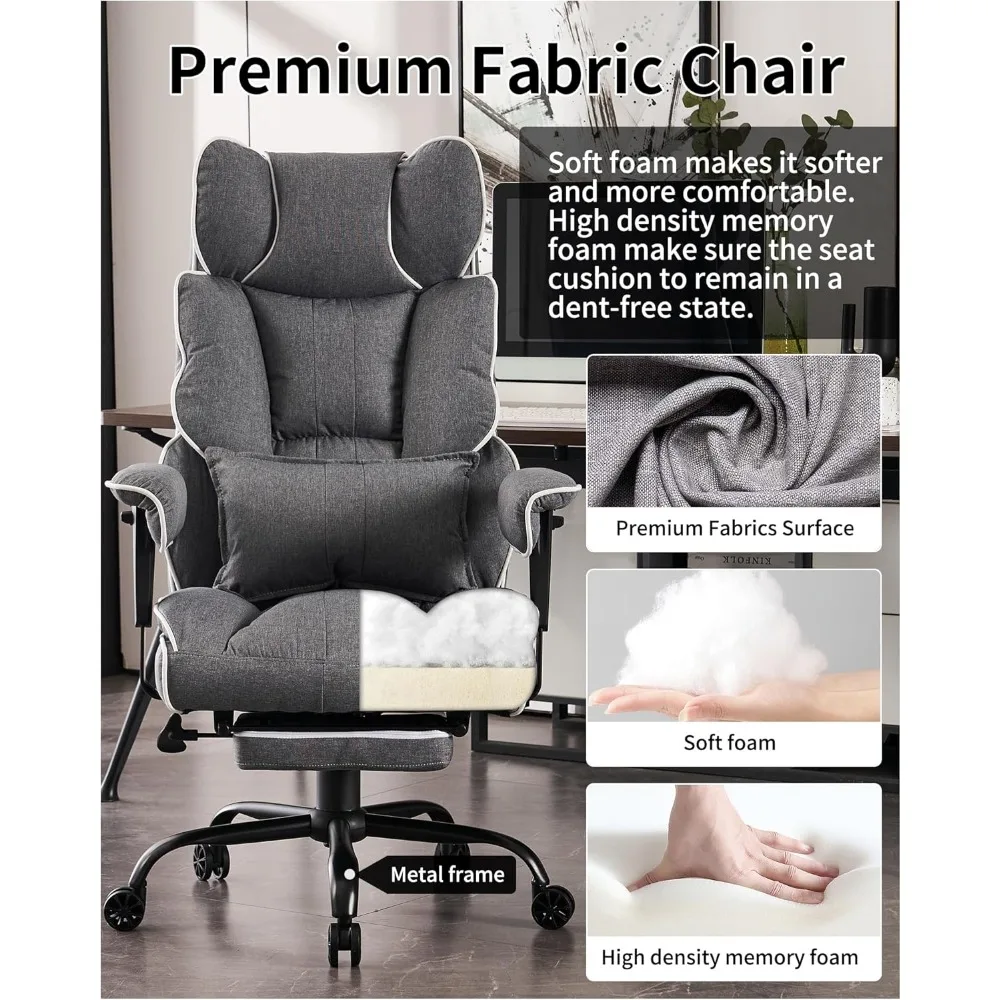 Fabric  Chair, Big Chair Capacity, High Back Executive Chair with Foot Rest, Ergonomic Chair