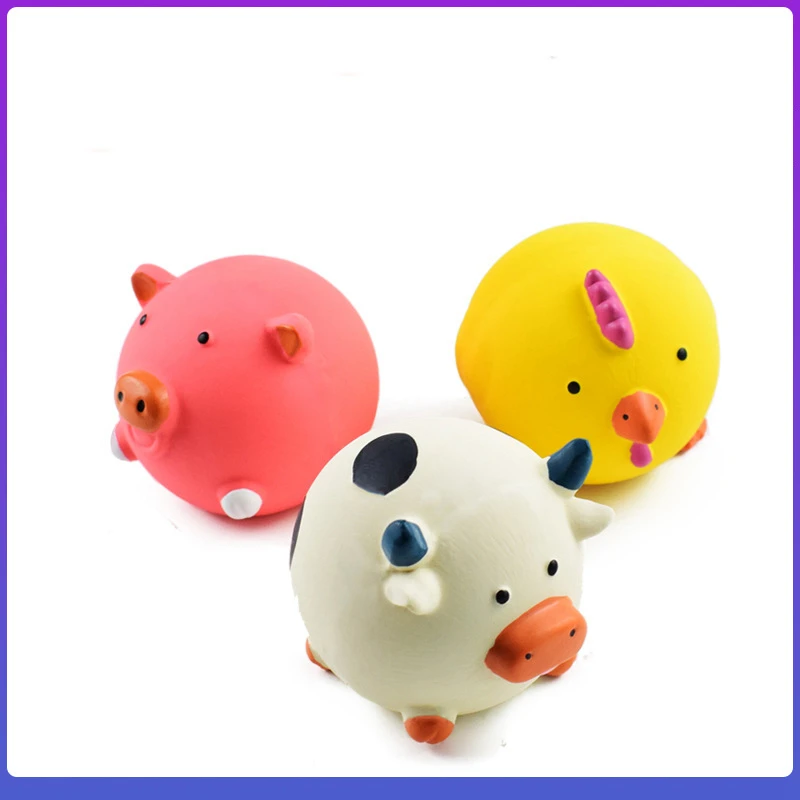 Pet Voice Toys Latex Squeaky Sound Toy Cartoon Vent Piggy Cow Chick Puppy Toy Chew Teeth Cleaning Small Medium Dogs Pets Product