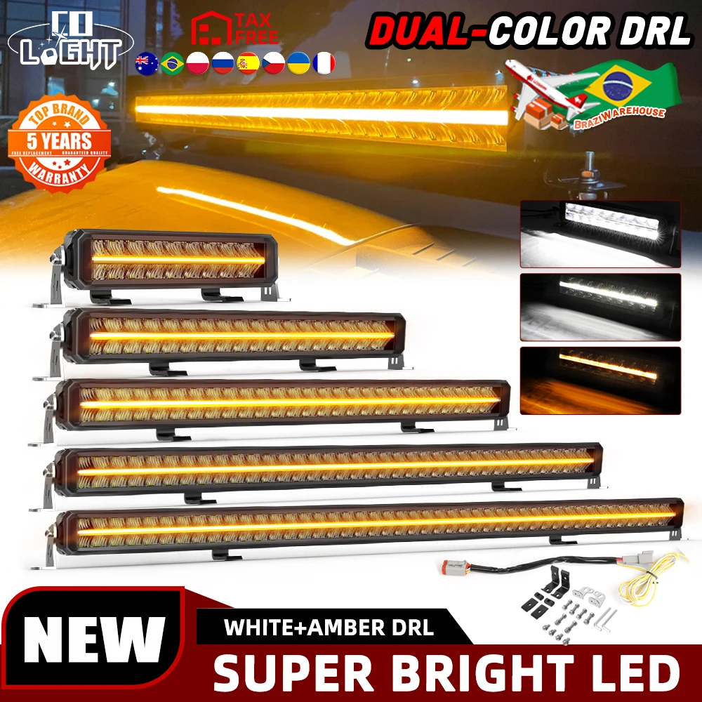 

CO LIGHT 12 22 32 42 52 Inch LED Light Bar Dual Row Anti-Glare LED Light Bar with White&Amber DRL Flood Driving Beam for ATV SUV