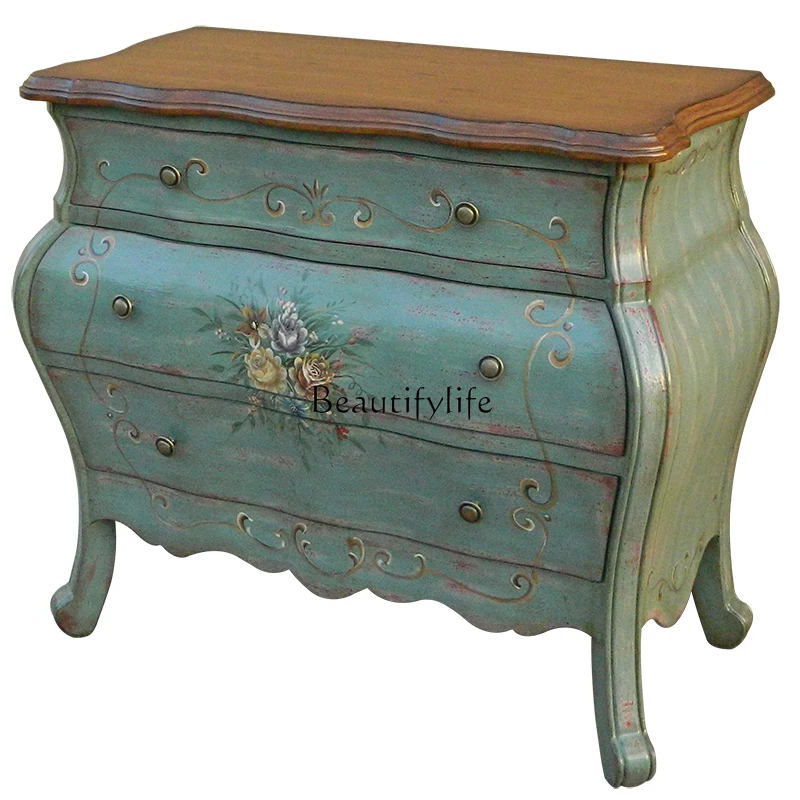

European and American Style Entrance Decorative Cabinet Vintage Sideboard Storage Cabinet Antique Painted Furniture