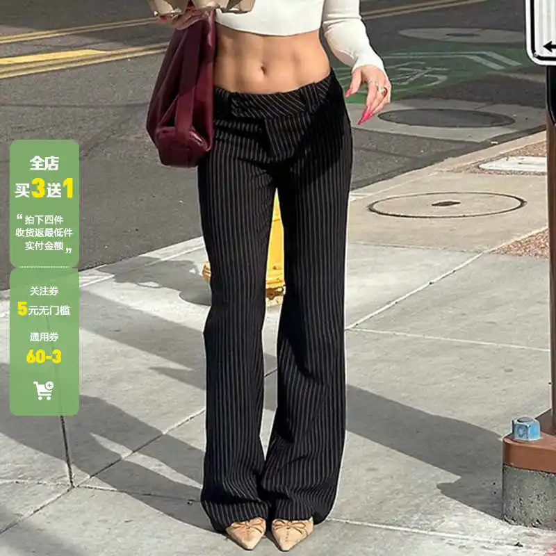 

Women's Black Gothic Striped Long Pants Baggy Sweatpants Harajuku Y2k Emo Vintage Oversize Trousers Japanese 2000s Style Clothes