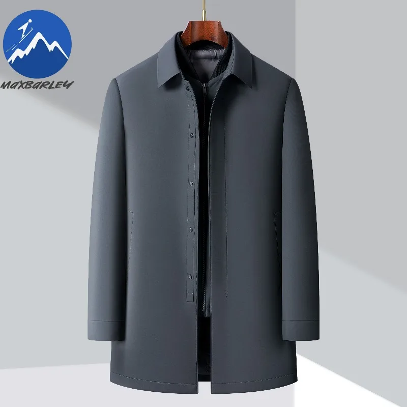 

Maxbarley Mens Long Down Jacket Fashion Lapel Outdoor Work Lightweight Padded Jacket Casual Business Windproof Warm Winter Coat